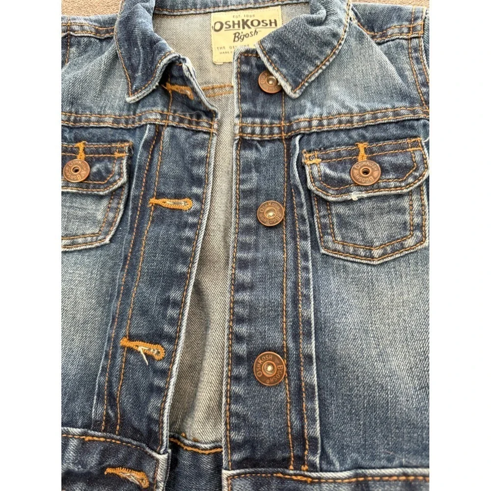 Oshkosh Girls 100% Cotton Denim Button Up Jean Jacket Dark Wash Size 4T Blue